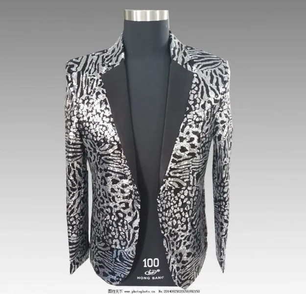 Мужской модный серебряный Леопардовый блейзер с блестками, приталенный Блейзер, модная форма в стиле панк, для ночного клуба, бара, DJ, костюм...