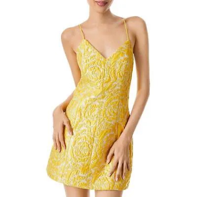 Женское вечернее мини-платье Alice and Olivia желтого металлика с v-образным вырезом 6 BHFO 4060