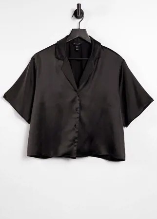 Черная атласная рубашка от комплекта New Look-Черный цвет