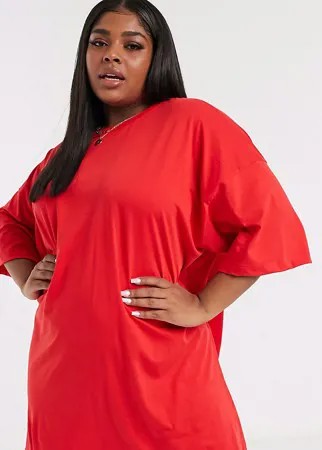 Платье-футболка в стиле oversized ярко-красного цвета ASOS DESIGN Curve-Красный