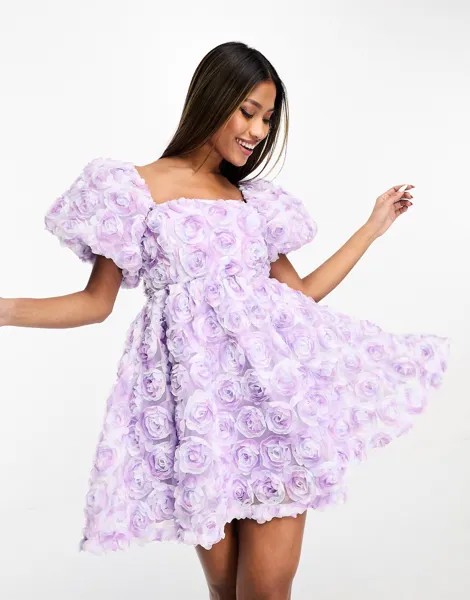 Сиреневое мини-платье с цветочным принтом Forever Unique 3D