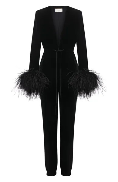 Комбинезон из вискозы с отделкой перьями Saint Laurent