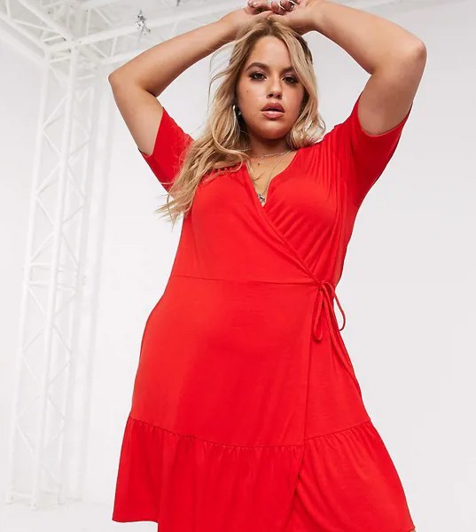 Красное платье мини с запахом ASOS DESIGN Curve-Красный