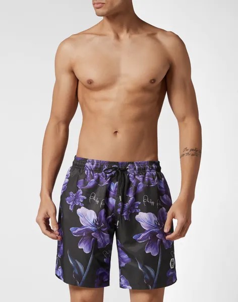 Длинные плавки Цветы Philipp Plein, черный