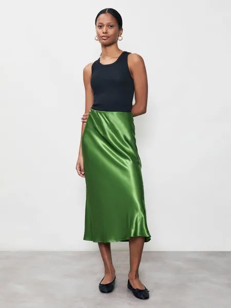 Атласная юбка-комбинация Finery Evelyn, зеленая