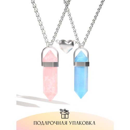 Колье Caroline Jewelry, кристалл, длина 51 см, розовый, серебряный, голубой