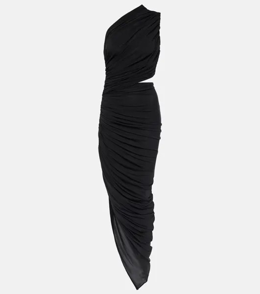 Платье миди из джерси с вырезами и сборками Alaïa, черный