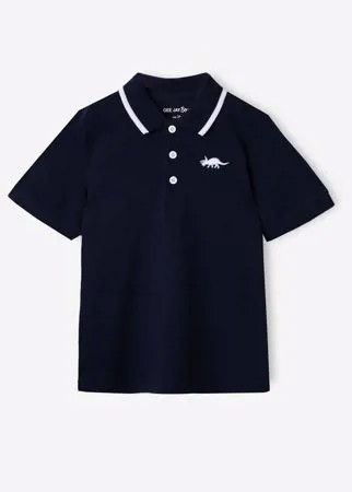 Синее поло с вышитым динозавром для мальчика Gloria Jeans