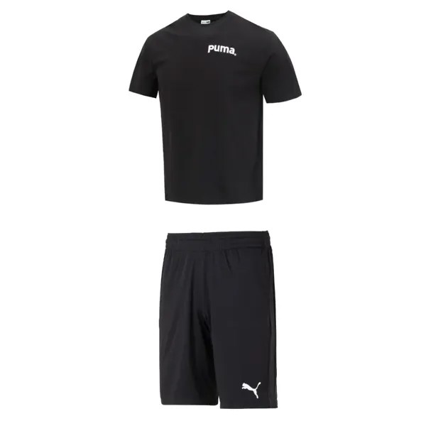 Повседневный спортивный мужской комплект черный топ и черные шорты Puma, черный