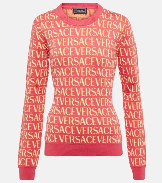 Свитер Versace Allover из смесового хлопка VERSACE, разноцветный