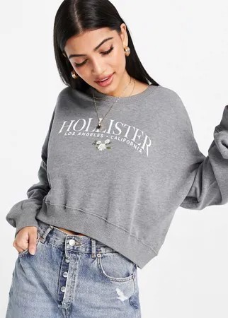 Серый свитшот с логотипом Hollister