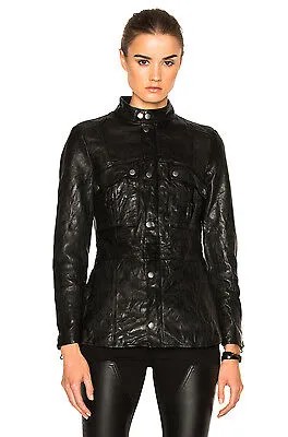 FRAME Atelier Черная фактурная байкерская куртка из мягкой кожи ягненка с карманами XS 0/2