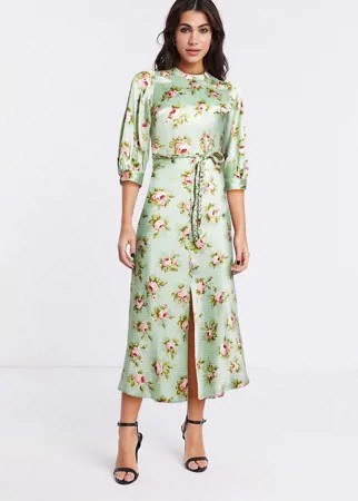 Чайное платье миди с цветочным принтом и складками ASOS DESIGN-Многоцветный