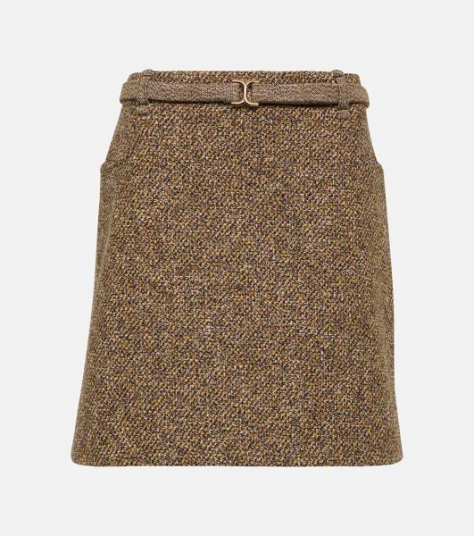 Твидовая мини-юбка из смеси шерсти и хлопка Chloé, коричневый