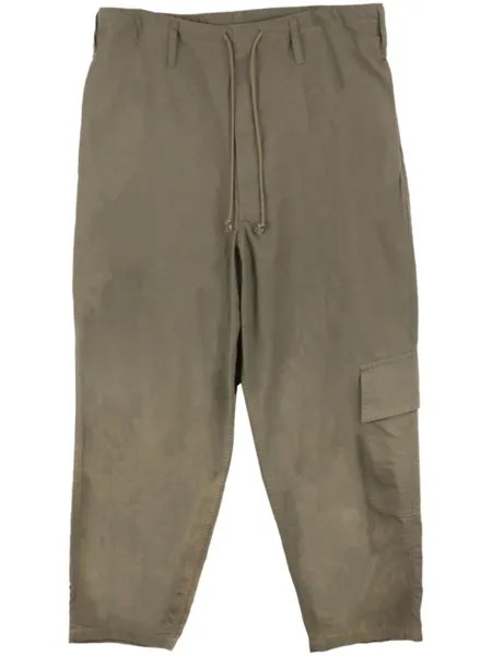Yohji Yamamoto зауженные брюки с кулиской, зеленый