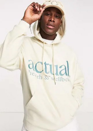 Светло-бежевая oversized-худи из флиса от комплекта с логотипом Health and Wellbeing ASOS Actual-Белый