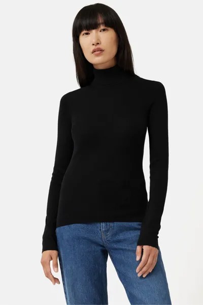Черный свитер-поло из шелка и хлопка Jigsaw, черный