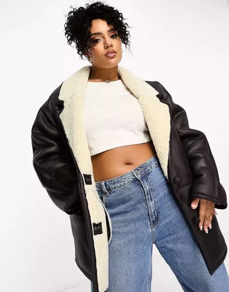 Шоколадное пальто из искусственной замши ASOS DESIGN Curve