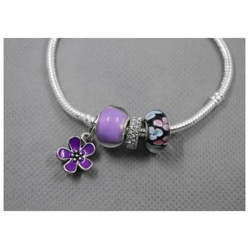 Браслет-цепочка Handinsilver ( Посеребриручку ) Браслет с шармами на основе из бижутерной стали, стекло, муранское стекло, стразы, 1 шт., размер 16 см, фиолетовый