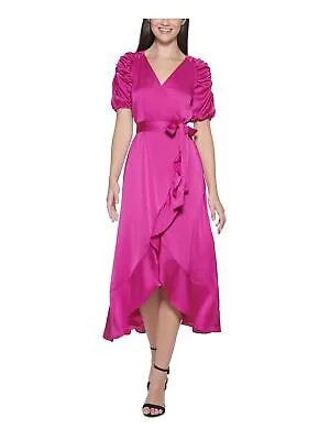 KENSIE Женское вечернее платье миди с розовыми рукавами и короткими рукавами из искусственного запаха 2