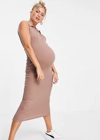 Розовое платье в рубчик без рукавов с воротником Missguided Maternity-Розовый цвет