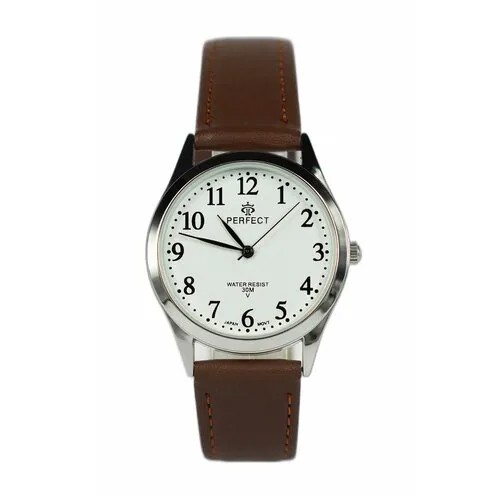 Perfect часы наручные, мужские, кварцевые, на батарейке, кожаный ремень, японский механизм GX017-004-5