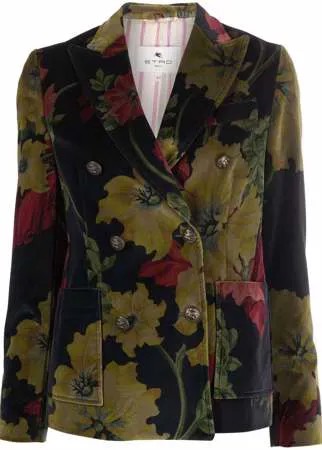 ETRO бархатный пиджак с цветочным принтом
