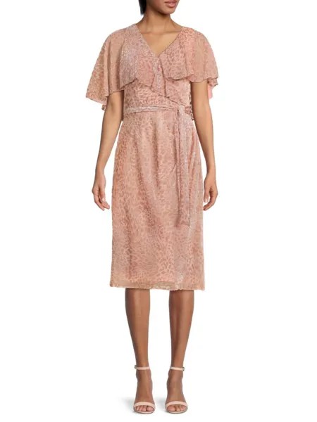 Платье миди с леопардовым принтом и флокированием Mikael Aghal, розовый