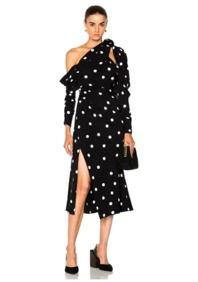MONSE Черно-белое длинное холодное платье на одно плечо с пайетками в горошек 2 США XS