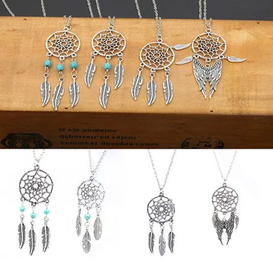 Женский винтаж бирюзового пера Dream Catcher Кулон Цепочка Ожерелье Ювелирные изделия