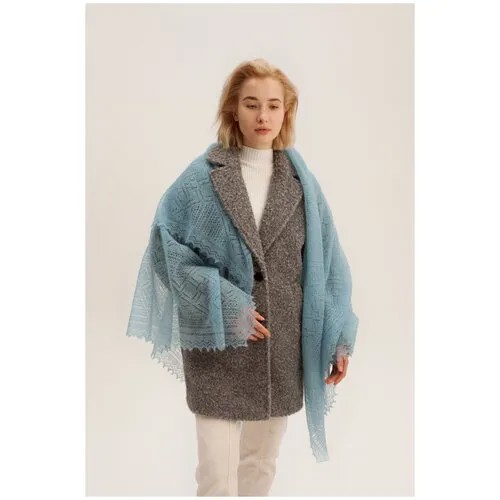 Платок Оренбургский пуховый платок, пух, вязаный, 150х150 см, голубой