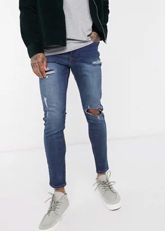 Джинсы скинни с рваной отделкой New Look-Голубой