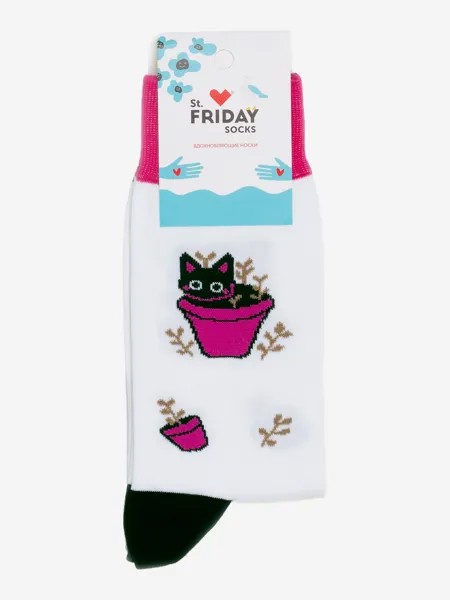 Носки с рисунками St.Friday Socks - Кот в горшке, Белый