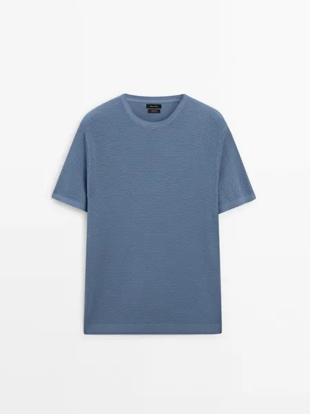 Футболка из 100% хлопка с текстурным трикотажем Massimo Dutti, синий
