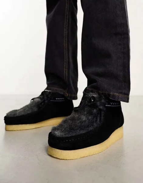Ботинки Clarks Originals Wallabee из черного искусственного меха