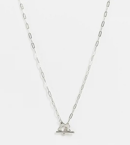 Серебристое ожерелье с подвеской Т-образной формы с цветком ASOS DESIGN Curve-Серебристый