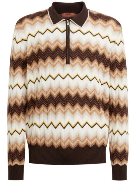 Missoni рубашка поло с длинным рукавом и зигзагом, коричневый