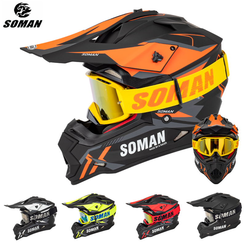 SOMAN шлем для мотокросса внедорожный MTB черный красный шлем для мотокросса ECE утвержден MX ATV Dirt Bike Racing Cross шлемы Goggle очки