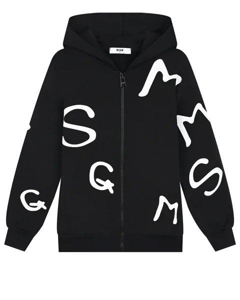 Черная спортивная куртка с белым лого MSGM детская