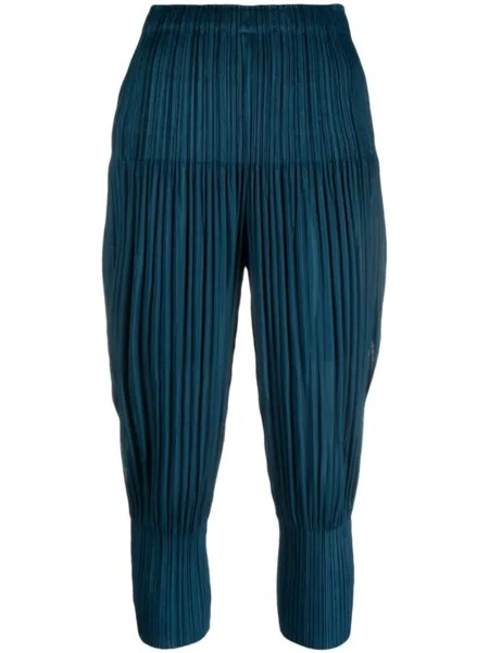 Pleats Please Issey Miyake cropped pleated trousers, синий