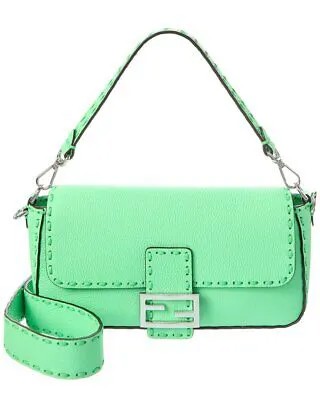 Женская кожаная сумка через плечо Fendi Baguette, зеленая