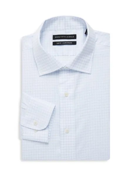 Классическая рубашка узкого кроя в мелкую клетку Saks Fifth Avenue, цвет White Blue