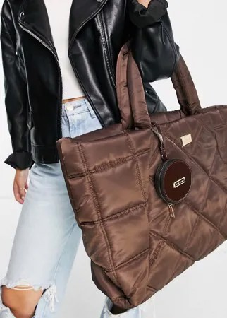 Дутая стеганая сумка-шопер макси коричневого цвета River Island-Коричневый цвет