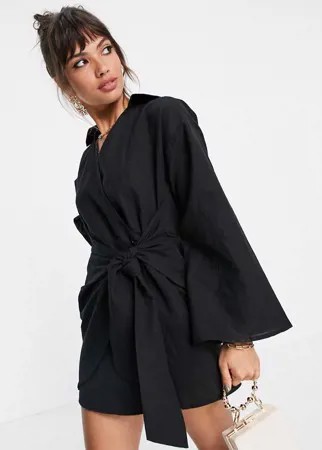 Черное платье-рубашка мини с перекрученной деталью спереди Pretty Lavish-Черный