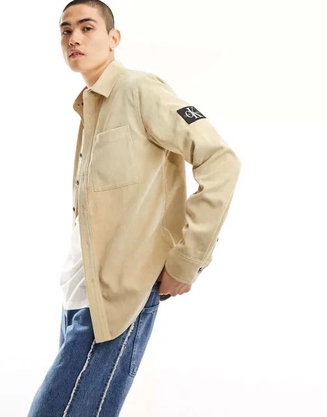 Бежевая вельветовая рубашка обычного кроя Calvin Klein Jeans
