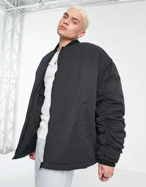 Черный стеганый бомбер оверсайз ASOS DESIGN