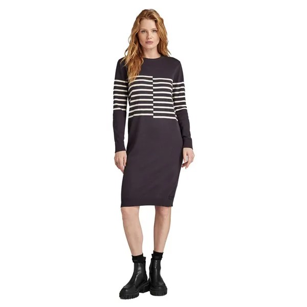 Платье G-Star Broken long sleeve midi, коричневый
