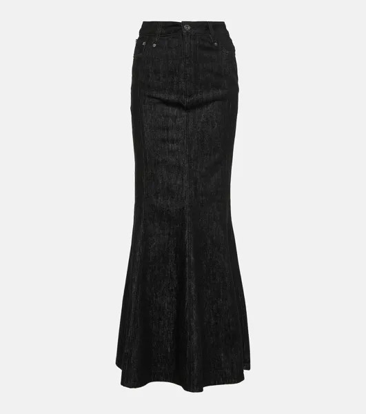 Расклешенная джинсовая юбка макси Self-Portrait, черный