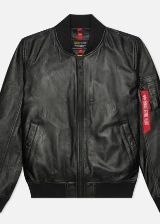 Мужская куртка бомбер Alpha Industries MA-1 Leather LW II, цвет чёрный, размер XL