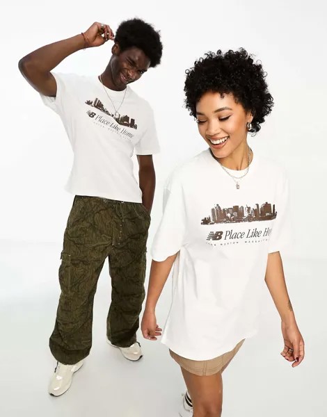 Оверсайз-футболка унисекс белого и коричневого цветов New Balance NB Place Like Homeдля ASOS
